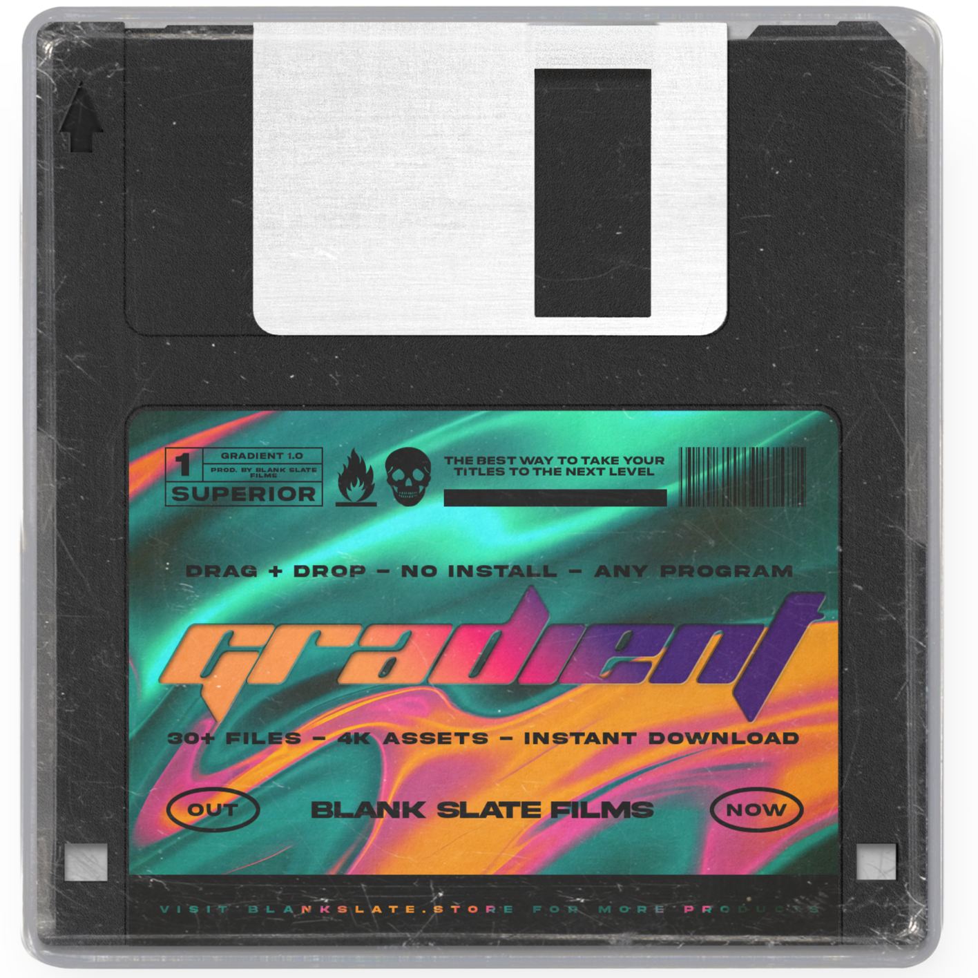 Floppy disk with gradient label on a white background