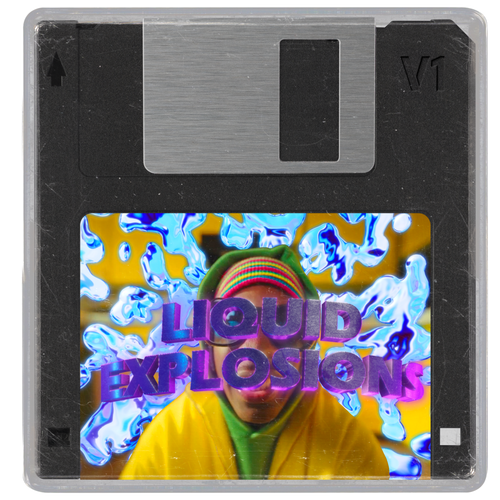 A digital product image featuring a stylized representation of a liquid explosion with a reflective surface, giving the impression of a physical object.